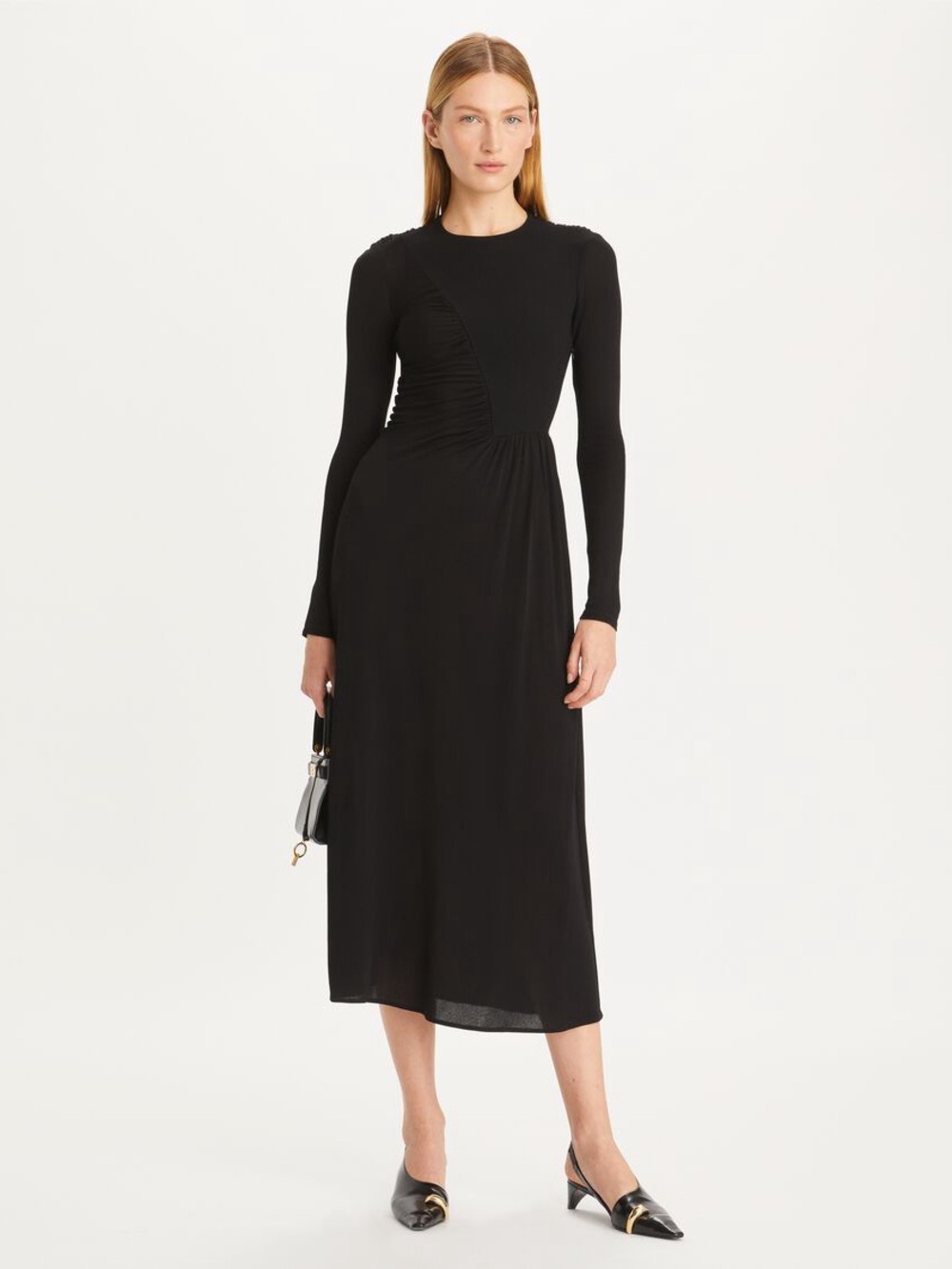 Tory Burch Black Long-Sleeve Ruched Maxi Dress